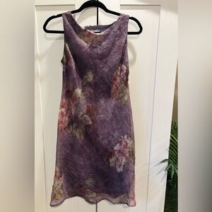 Vintage Breakin’ Loose 90’s Floral Crinkle Midi Dress in Purple